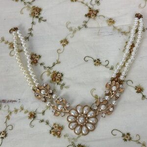 Crystal Pearl Flower Statement Necklace